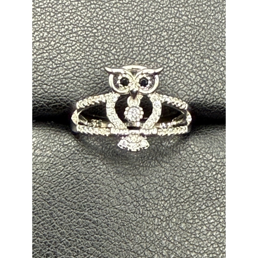 New Condition Sterling Silver CZ Owl Ring Size 7